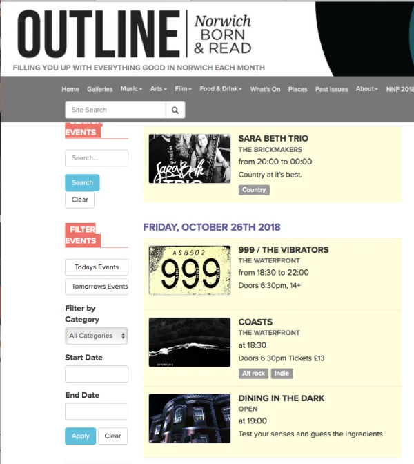 Listings and Events on Outline Website